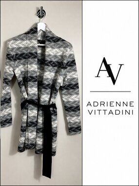 NWOT  Adrienne Vittadini Women’s Belted Cardigan Sweater Coat Large Grey Black G